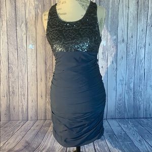 Alice+Olivia Dark Blue Silk Ruched Sequin Dress, 8